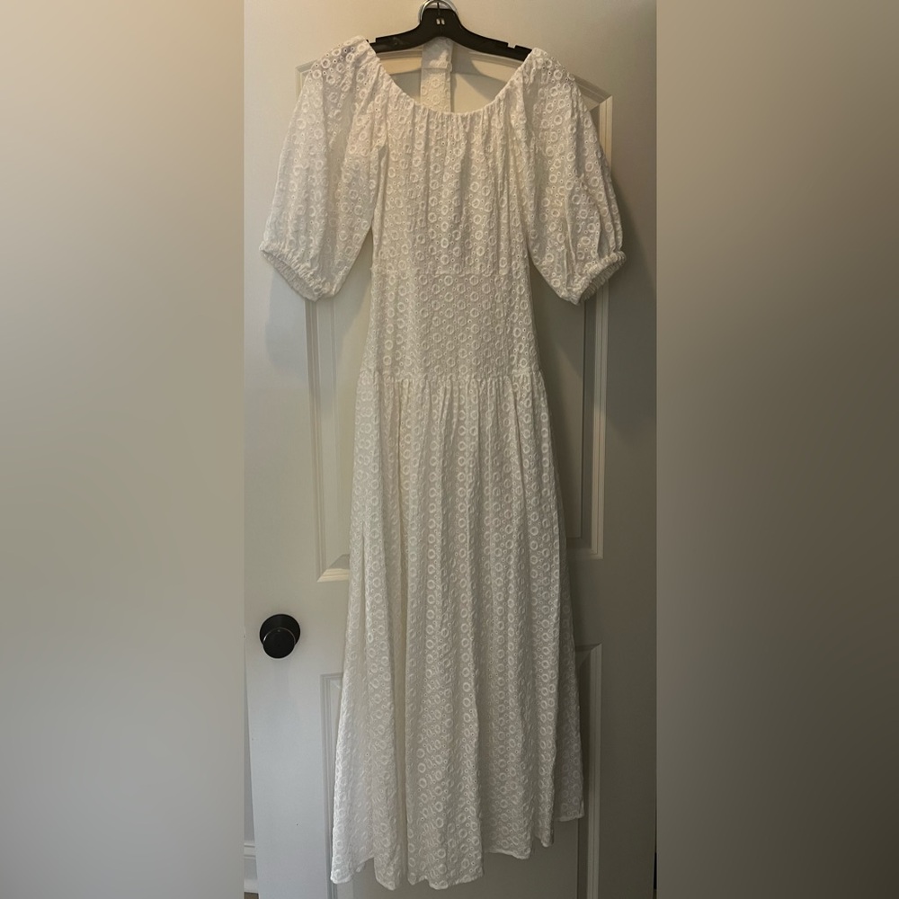 NICHOLAS White Eyelet Puff-Sleeve Maxi Dress
